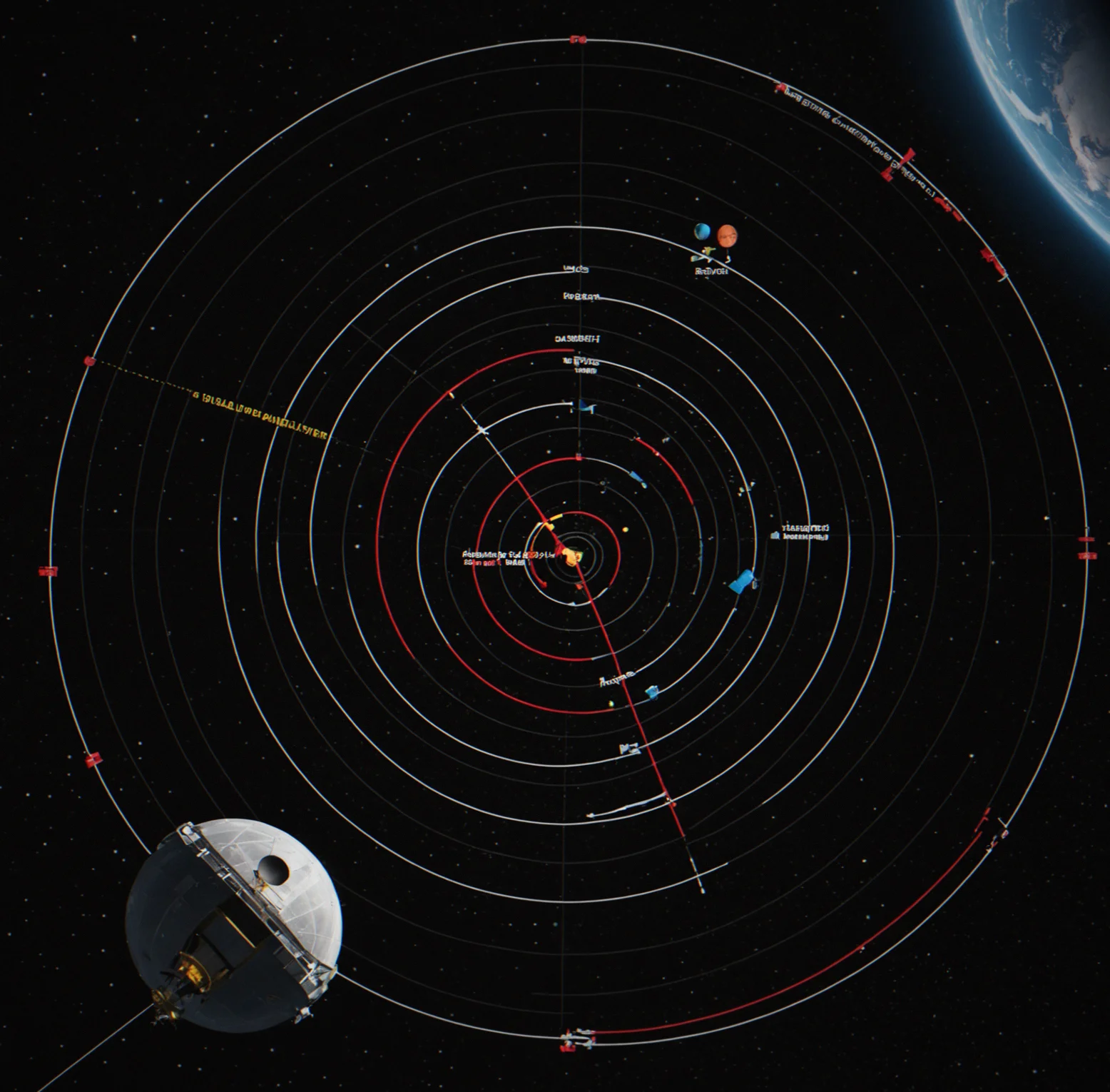 Failure replay showing a satellite trajectory that missed its insertion point by 310 meters, with annotated calculation error highlighted in red